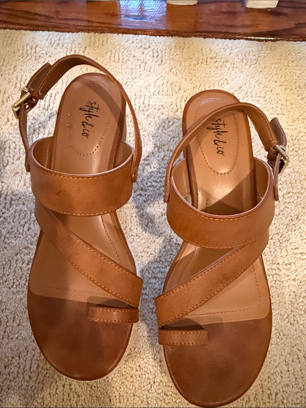 Style &Co. Tan Strappy Leather Sandals for Women